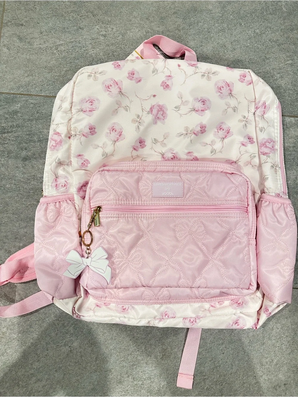LoveShackFancy Pink Floral Quilted Kids Backpack